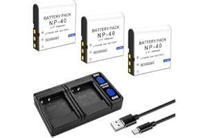 3-Pack NP-40 Battery, USB Dual-Channel Charger Compatible for Casio NP-40 Kodak LB-060,GE GB-60 Exilim EX-Z400, Exilim EX-FC1