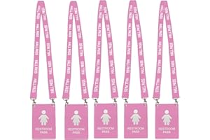 BEMAXY Hall Pass Lanyards with Large Card Passes, Unbreakable School Classroom 5 Inch Passes Set for Teacher Parents(Hall Bathroom Library Office & Nurse),5 Pcs(Girls Restroom)