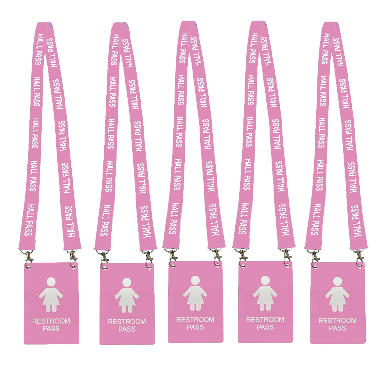 Hall Pass Lanyards with Large Card Passes, Unbreakable School Classroom 5.1 Inch Passes Set for Teacher Parents(Hall Bathroom Library Office & Nurse),5 Pcs(Girls Restroom)