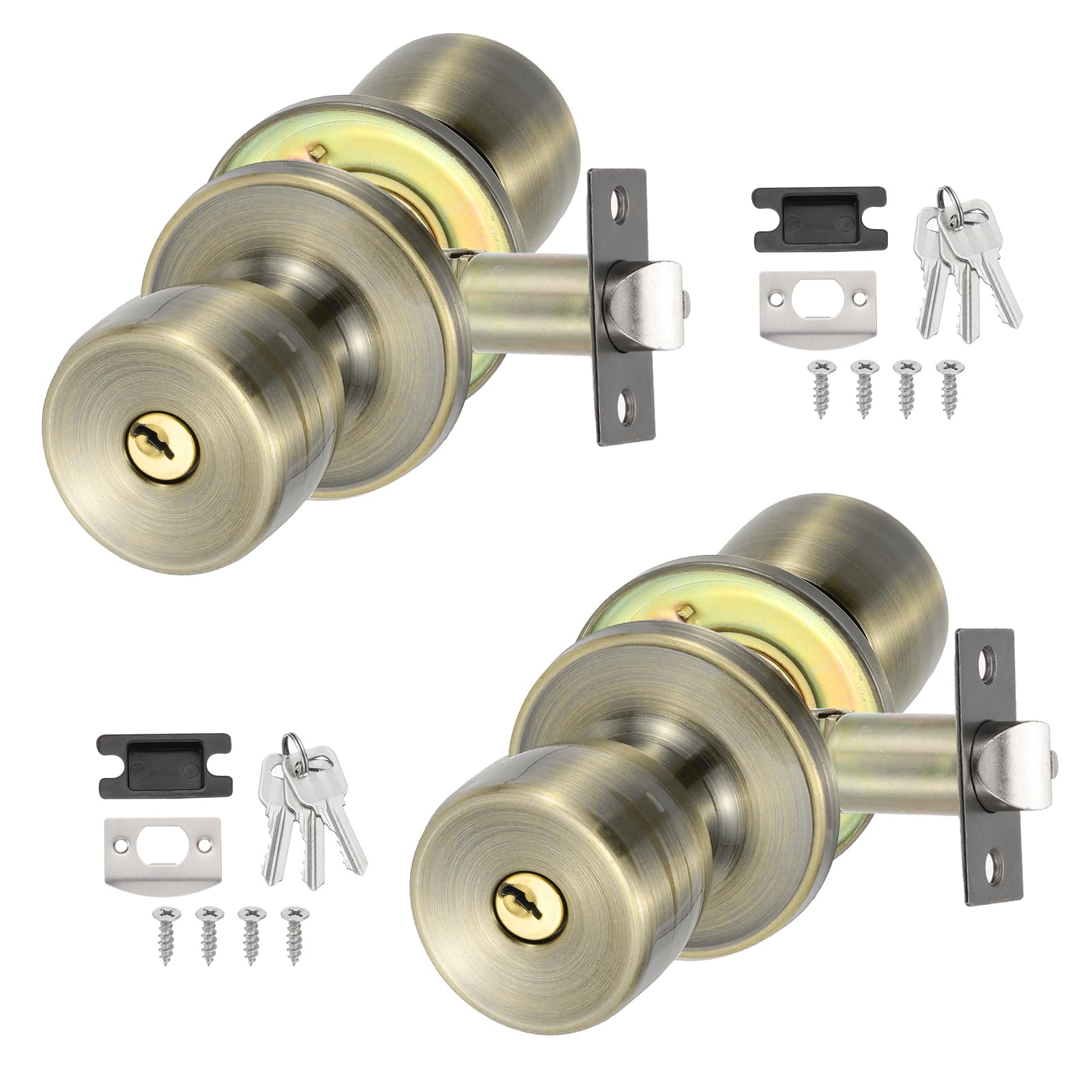 PATIKIL Key Entry Door Knobs Interior, 2 Pack Round Zinc Alloy Bedroom Bathroom Door Knob with Lock Entry Indoor Outdoor Door, Bronze