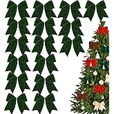 16 Pcs 6Inch Large Christmas Velvet Bows Rustic Wreath Gift Bows Vintage Xmas Velvet Ribbon Bow Holiday Ornaments for Christmas Tree Garland DIY Craft Wrapping Decor (Green)
