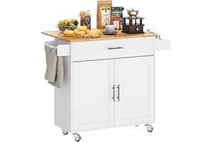 TimberVibe Studio Mobile Kitchen Island with Storage Cabinet, Mobile Storage Islands Rolling Cart with Drop Leaf, Spice Rack 
