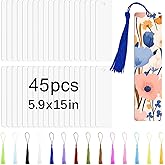 45 Pcs Sublimation Bookmark,5.9"X1.5" X0.65mm Sublimation Bookmark Blank Aluminum Metal Bookmarks Bulk DIY Bookmarks with Hole and Colorful Tassels for Crafts Reading School Office Supplies