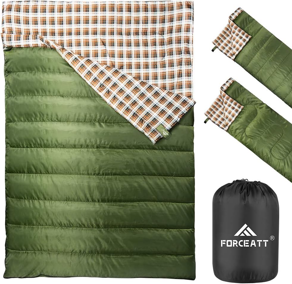 Forceatt Double Sleeping Bag, Water Repellent Camping Sleeping Bag for 2 Person, Lightweight and Portable for Adults Teens Kids Backpacking Hiking Outdoor and Indoor : Sports & Outdoors