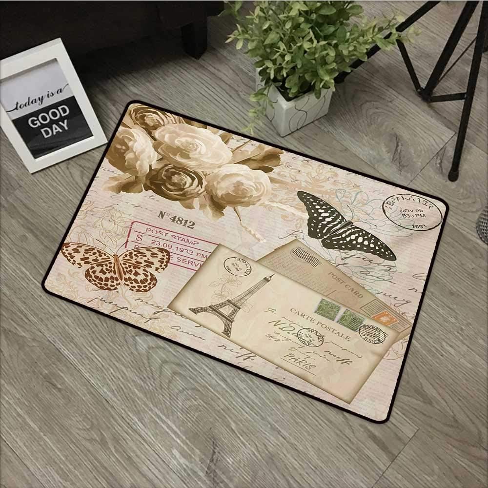 Restaurant mat W31 x L47 INCH European,Old Vintage Retro Style Lettering with Flowers Butterflies Print,Cream Black and Pale Brown Our bottom is non-slip and will not let the baby slip,Door Mat Carpet