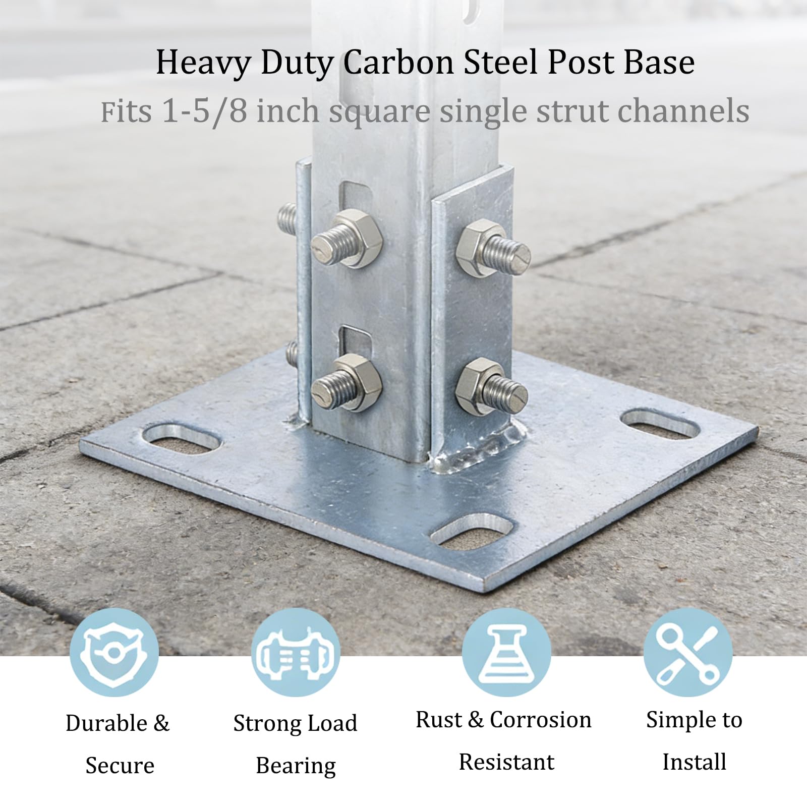 Condition photo showing New/Like New for 8 pcs strut post bases for 1-5/8 in square single channel, u-shape floor mount post base with 4 slot