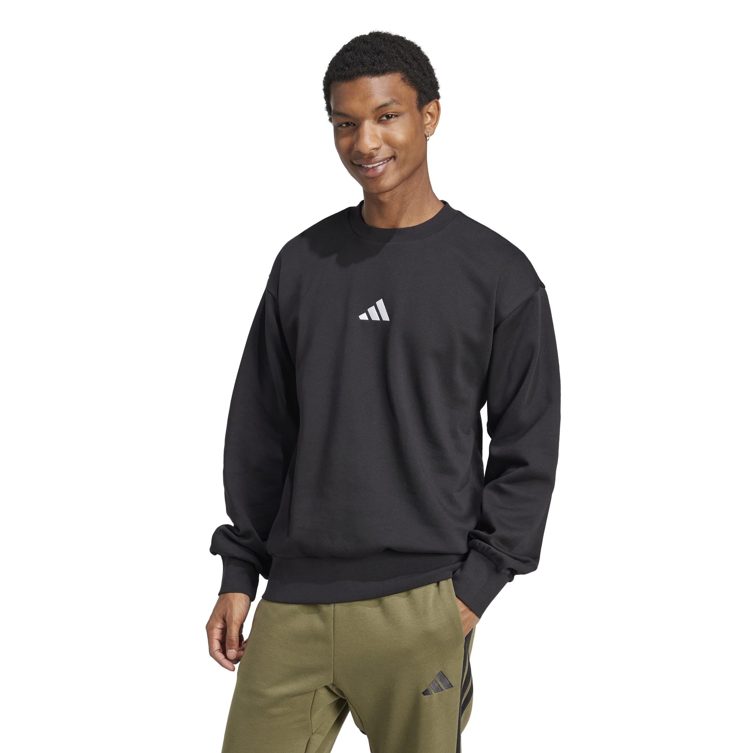 adidas Herren Essentials FEELCOZY Fleece Sweatshirt, Black/White, M 3