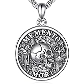 AXOMY Memento Mori Necklace 925 Sterling Silver Memento Mori Pendant Necklace Skull Jewelry Gift for Women Men