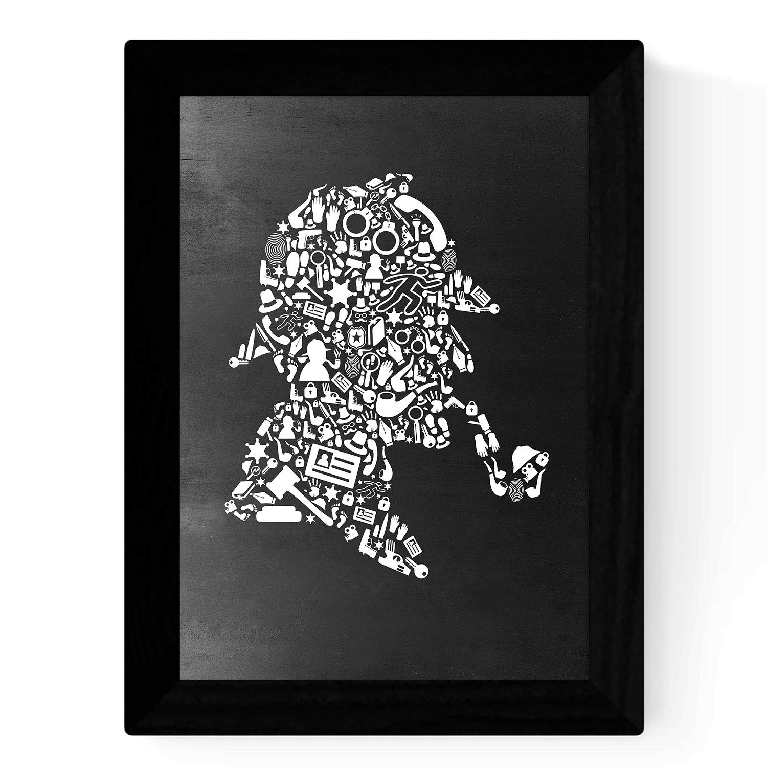 Nacnic Sherlock Holmes Black & White A4 Poster with Black Background Blackboard Style โ image 1