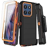 KECAI for Motorola Moto G Stylus 2025 Case with Belt Clip Holster,2X Screen Protector,Heavy Duty Shockproof Drop Protection Military Grade Rugged Full Body Phone Cover with Kickstand (Black Orange)