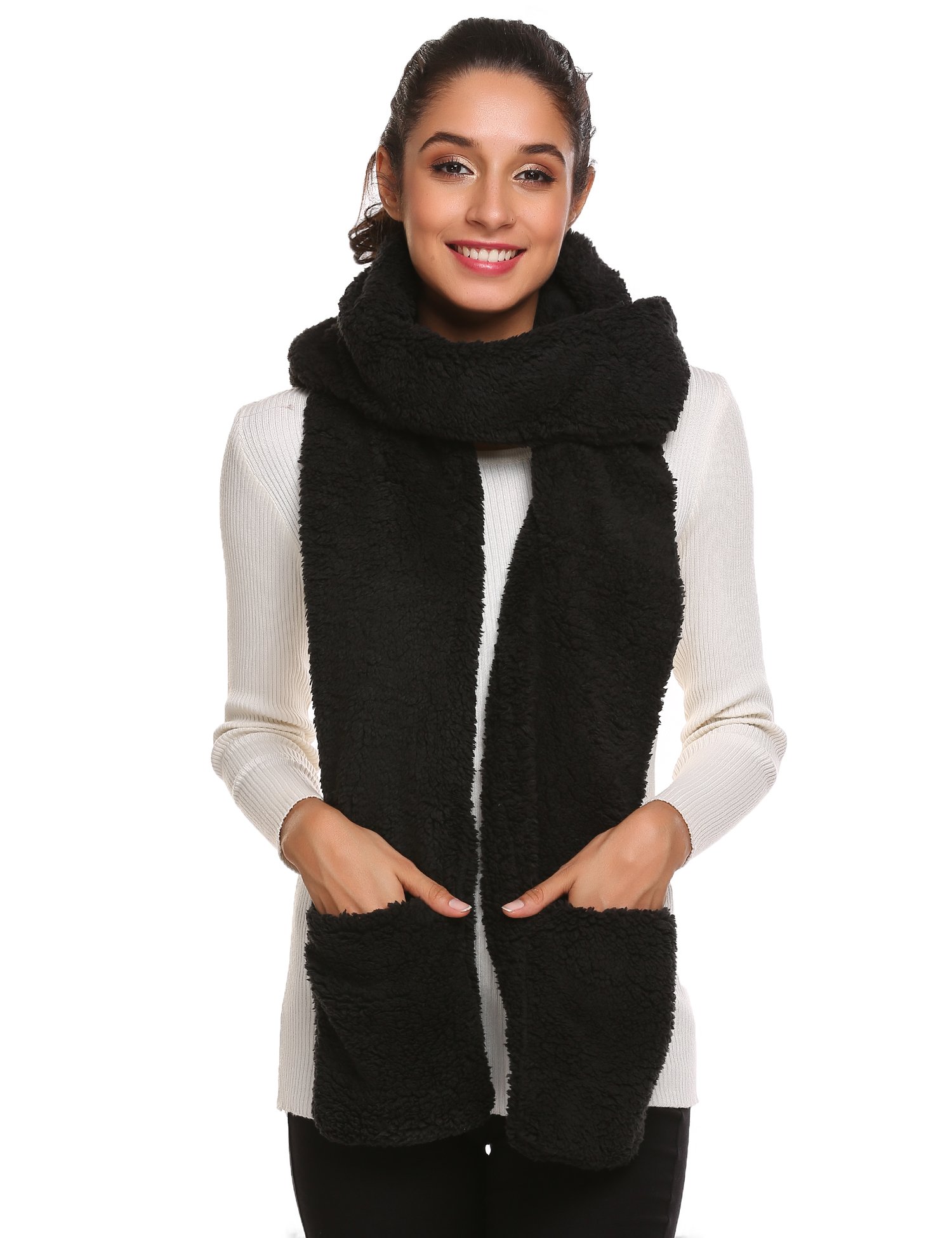 Chigant Womens Soft Thick Warm Fleece Long Hooded Scarf with Gloves for Chrismas Gift Chigant Womens Soft Thick Warm Fleece Long Hooded Scarf with Gloves for Chrismas Gift