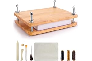 SYOSOF Large Book Press-14.9 x 11.8 Book Press Bookbinding, Solid Wood Bookbinding Press Book Binding Kits with Bone Folder Needles Wax Thread Book Cloth for Handmade Bookbinding, Flower Press