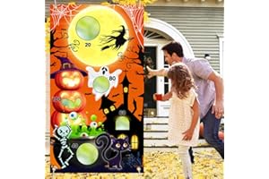 AIBIIN Halloween Toss Game Banner with 3 Bean Bags Ghost Party Decorations Halloween Witch Party Game Bean Bag Toss Game for Adults with 4 Score Holes Family School Supplies 29 x 53 inch