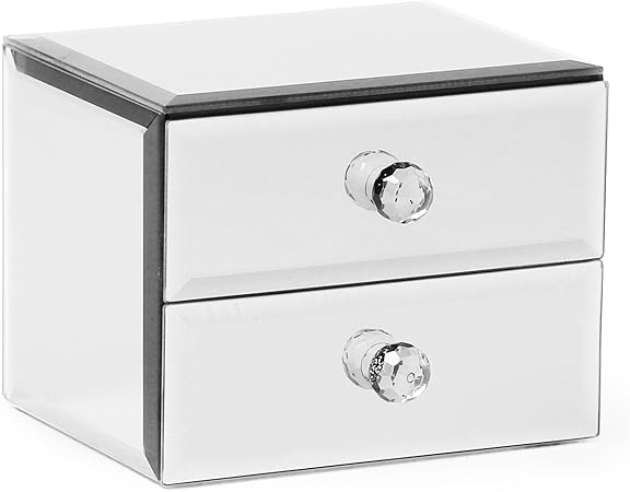 Beautify Mirrored Glass Jewellery Box With 2 Drawers Velvet
