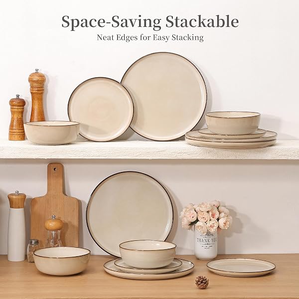 CULIVORA DINNER PLATES SET OF 6: CERAMIC 10.7 INCH HANDMADE REACTIVE GLAZE STONEWARE PLATES FOR KITCHEN, MODERN DINNERWARE PLATES, MICROWAVE & DISHWASHER SAFE, SCRATCH RESISTANT (BEIGE)