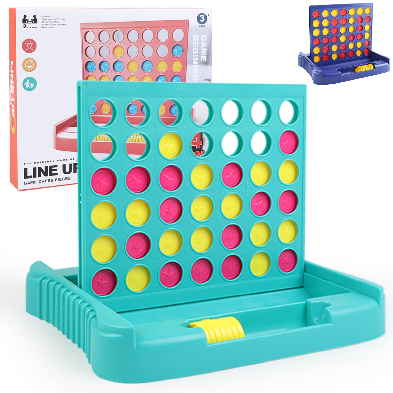 Vikutu 4 in a Row Connect Game, Travel Board Games for Kids Adults, Get 4 in a Row to Win - 9 x 7.4 inches (Green)