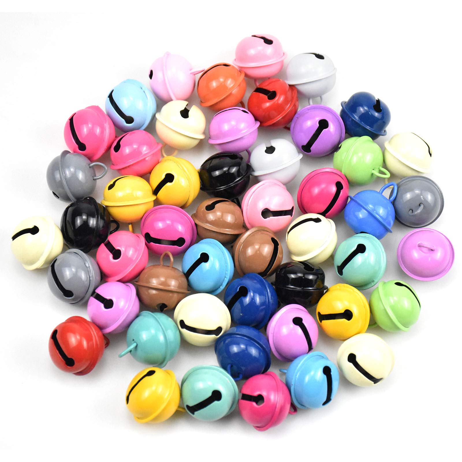 50 Pieces Jingle Bells, Christmas Large Craft Bells for Ornament, DIY Colourful Bells for Festival Decoration, 22 mm Metal Tinkle Bell for Party, Jewelry Making, Baby, Dog Cat Collars
