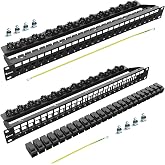 Enmane 24 Port Patch Panel Cat6A RJ45 Passthrough Unshielded Keystone Patch Panel with Smart Cable Management for 19inch Rackmount（2pack）