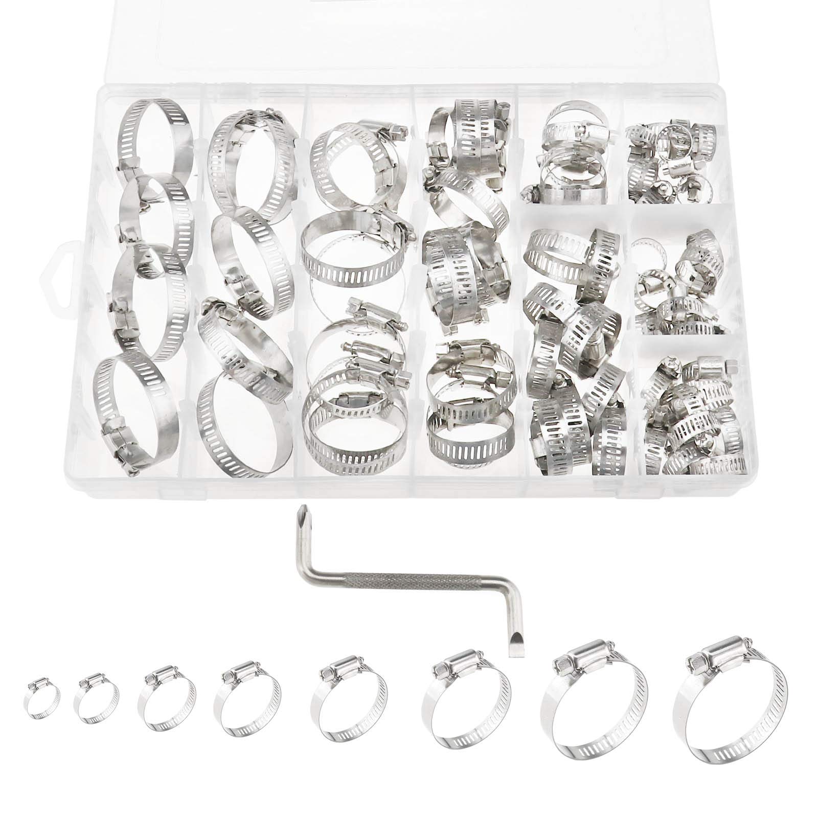 80x Stainless Steel Fuel Line Clamp Water Pipe Hose Fastener Clips Single Ear Ducting Clamps Adjustable 8-44mm Range
