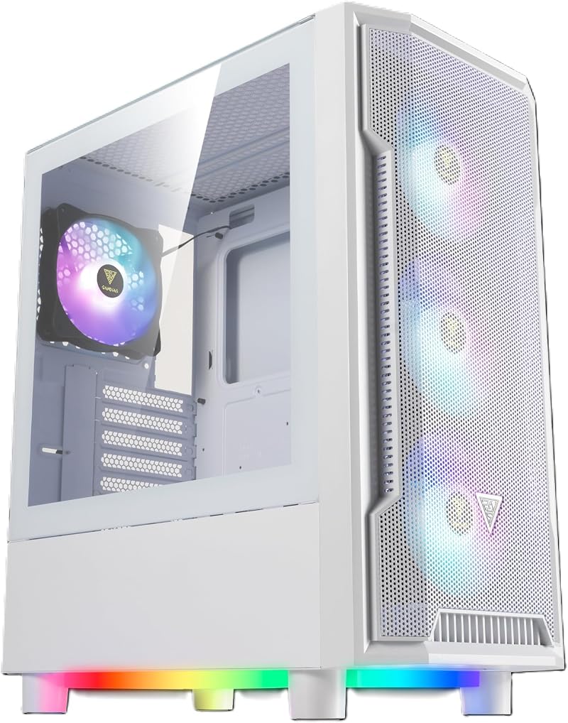 GAMDIAS ATHENA M6 LITE WH White ATX Gaming Mid Tower PC Case 4 ARGB Fans Glass