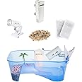 Turtle Tank Reptile Starter Kit Terrarium Includes Accessories with UV Basking Light Lamp + Water Filter + Rocks + Palm Tree 