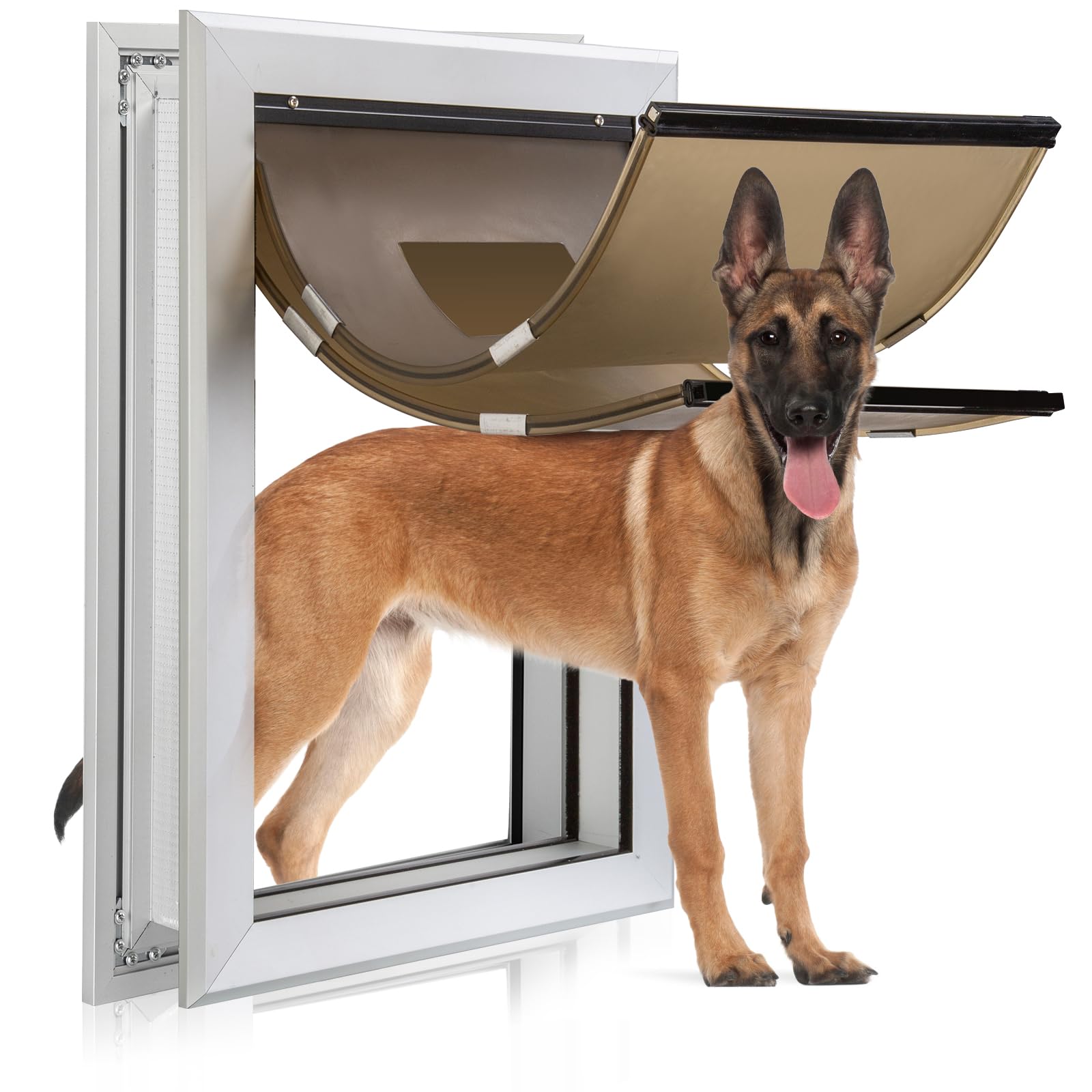 Photo 1 of Rseord Durable Pet Door, Aluminum Door for Dog and Pets, X-Large Doggie Door with Double Automatic Closing Magnetic Flap, Ideal for Interior and Exterior Doors, Screen and Wall, Weather Resistant