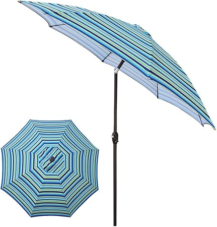 Amazon Com Lybc Outdoor Aluminum Patio Umbrella 270cm 9ft Striped Patio Umbrella Market Table Umbrellas With Push Button Tilt And Crank Blue And Green Striped Garden Outdoor