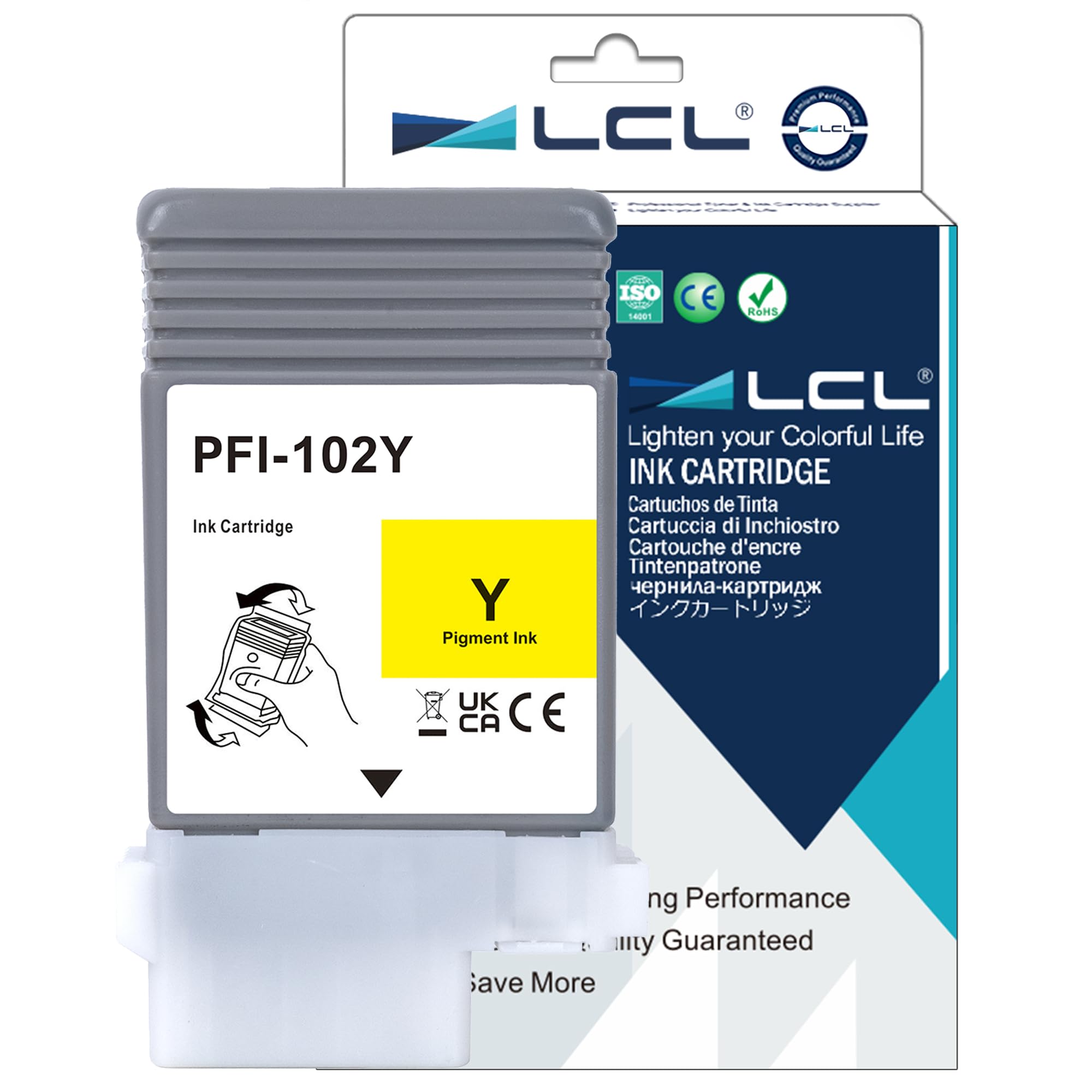 LCL PFI102 Yellow Ink Cartridge Replacement for Canon PFI-102 PFI-102Y for Canon imagePROGRAF iPF500 iPF510 iPF600 iPF605 iPF610 iPF650 iPF655 iPF700 iPF710 iPF720 iPF750 iPF755 iPF760 iPF765 (1 Pack)