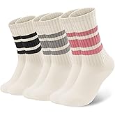 SEEKSOCK Crew Socks for Women Striped Retro Calf Colorful Cotton Slouch Scrunch Socks