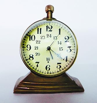 VA Antique Clock Metal Body Trophy Stand with Metallic Copper Color and Spherical Lens Glass, Dial Size 5 cm Diameter