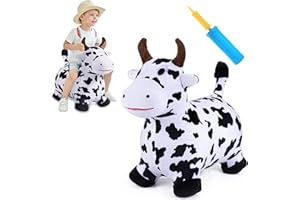 iPlay, iLearn Bouncy Pals Cow Hopping Horse, Outdoor Ride on Bouncy Animal Play Toys, Inflatable Hopper Plush Covered with Pump, Birthday Gift for 18 Months 2 3 4 5 Year Old Kids Toddlers Boys Girls