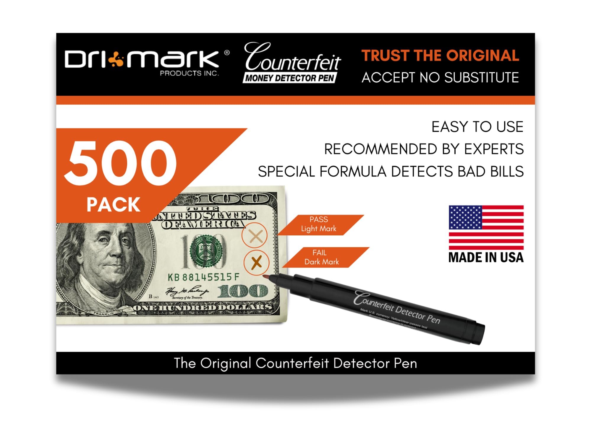 Dri Mark 500 Pack Counterfeit Bill Detector Marker