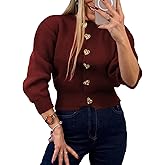Women’s Knit Cardigan Sweater with Heart Buttons, Casual Button Down Knitwear Long Sleeve Cropped Cardigan for Fall Winter