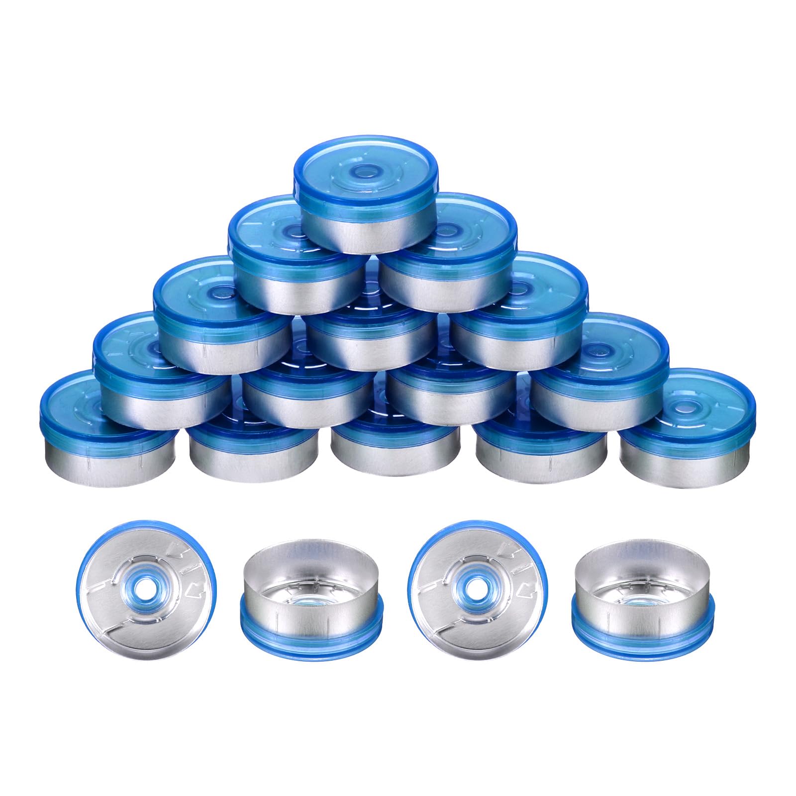 Photo 1 of uxcell 20mm Flip Off Caps, 100PCS Burr-Free Flip Off Top Caps Seals Flip Off Aluminum Plastic Vial Flip Off Seals Caps Cover for Glass Vial Freeze-Dried Bottles, Blue/Silver