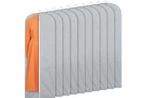 Shenehsmp 10 Pack Dress Bags for Gowns Long, 60'' Garment Bags for Hanging Clothes, Dress Garment Bag, Clear Foldable Long Dress Bag for Closet Storage and Travel, Gray