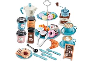 GIFTRRTOY Pretend Tea Party Set for Little Girls, 38 PCS Coffee Maker Set and Play Food Dessert Set for Kids Age 3 4 5 6 7 8 9, Kids Kitchen Pretend Play for Princess Girls Boys