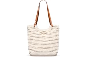 Toptime Crochet Beach Bags for Women, Woven Beach Tote Bag with Zipper & Leak-Proof Lining, Lightweight Boho Shoulder Bags wi