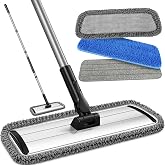 Microfiber Mop for Floor Cleaning:Flat Mop for Hardwood Laminate Tile Vinyl | 3 Reusable Washable Pads &amp; Scraper, Adjustable Stick, Heavy Duty Head, Wet Dry Use, 360&deg; Swivel for Floors &amp; Wall, Pet Hair