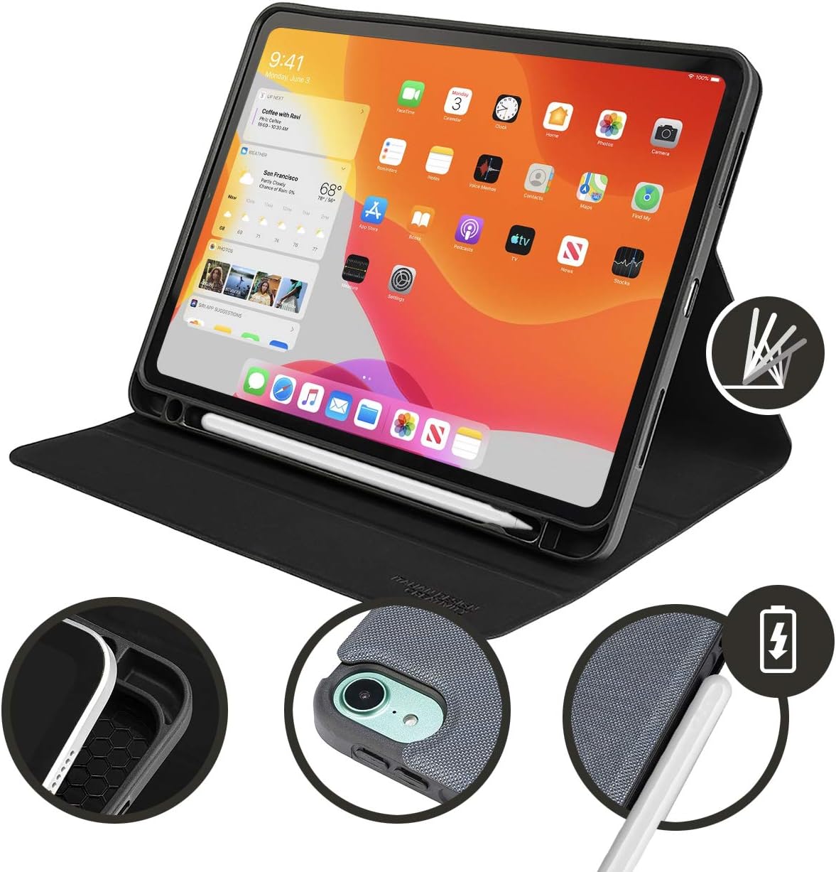 Tucano Protective Case compatible with 10.9” iPad Air 2020, Apple Pencil slot for Charging, Dark Grey - Image 3