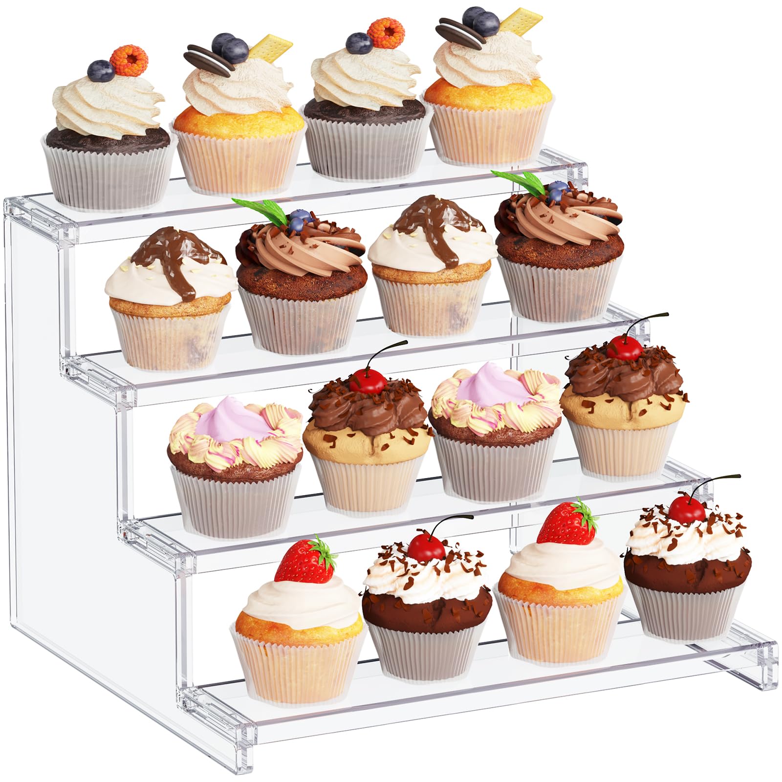 Photo 1 of Lifewit 4 Tier Clear Display Riser Stand, Tool-free Assembly, 12 Inch Plastic Organizers for Figures, Cupcake, Perfume, Dessert, Desktop Display Stand for Organize and Decoration, 1-Pack