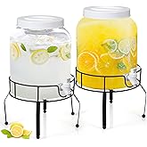 Tanlade 2 Pack 2 Gallon Plastic Drink Dispenser with Stand Beverage Dispenser with Sturdy Metal Base Juice Dispensers Drink Jar with Spigot for Weddings Parties Lemonade Tea Countertop
