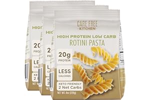 Care Free Kitchen Plain 3-Pack (8 oz. Bags) Rotini Keto Pasta Noodles, 20g High Protein, Low Carb 2g Net Carbs, 26g High Fiber