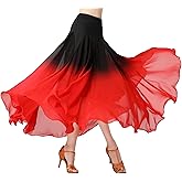 Qsuccua Female Ballroom Swing Skirt - Modern Dance Performance Skirt with Gradient Color, Long
