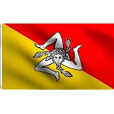 DMSE Sicily Trinacria Sicilian Flag 3X5 Ft Foot 100% Polyester 100D Flag UV Resistant (3' X 5' Ft Foot)