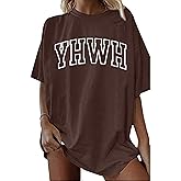 Christian Shirts for Women Oversized YHWH Graphic Shirt Jesus Faith Inspirational Casual Tee Tops