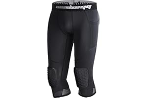 COOLOMG Boys 3/4 Basketball Compression Pants with Knee Pads Padded Capri Tights for Kid Youth