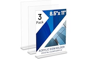 COMKRIVY Acrylic Sign Holder 8.5 x 11 Inch Vertical T Shape Display Stand Double-Sided Desktop Clear Sign Holders Paper Holder Table Menu Holders Plastic Sign Stand for Home, Office, Restaurants, Store, 3-Pack
