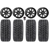 Bundle - 9 Items: System 3 ST-4 Black 14" Wheels 28" Regulator Tires [4x110 Bolt Pattern 10mmx1.25 Lug Kit]