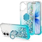WORLDMOM for iPhone 17 Case,Bling Moving Liquid Floating Sparkle Colorful Glitter Waterfall TPU Protective Case with Rotation Ring Kickstand [6.3 inch 2025], Blue