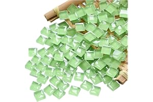 FAIRUO 100 Pieces Mosaic Tiles Squares Light Green Crystal Mosaic Tile for Crafts Bulk DIY Picture Frames Handmade Jewelry Coasters Art Material Decoration,1x1cm